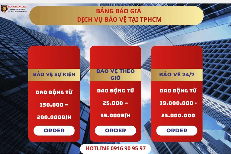 Bảng báo giá dịch vụ bảo vệ chuyên nghiệp tại TPHCM của Song Hỏa Long Group.