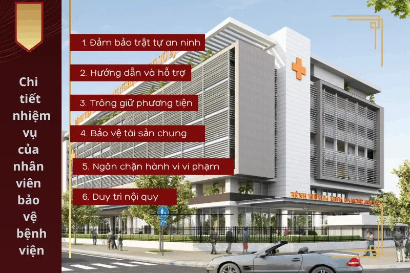 Nhân viên bảo vệ bệnh viện thực hiện nhiệm vụ điều phối giao thông và giữ gìn an ninh