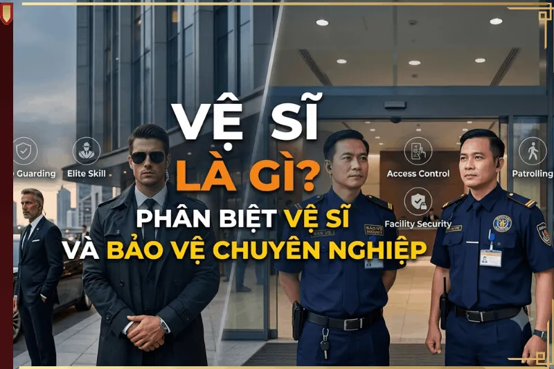 Hình ảnh so sánh sự khác nhau giữa vệ sĩ chuyên nghiệp mặc suit và nhân viên bảo vệ mục tiêu cố định