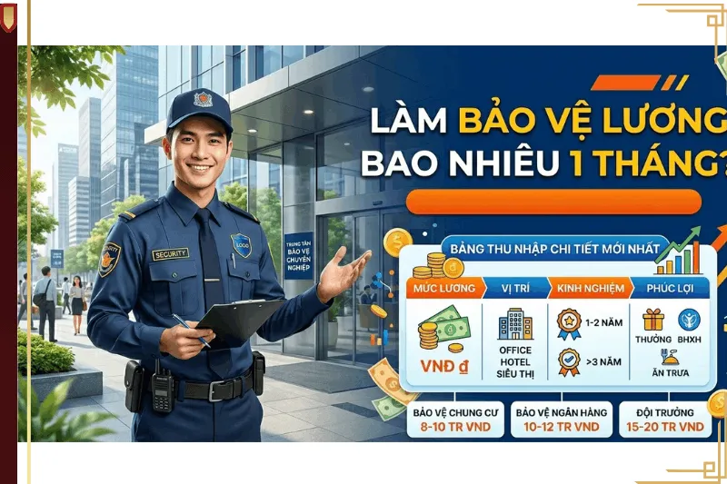 Bảng thu nhập chi tiết mức lương nhân viên bảo vệ mục tiêu chung cư, ngân hàng và đội trưởng