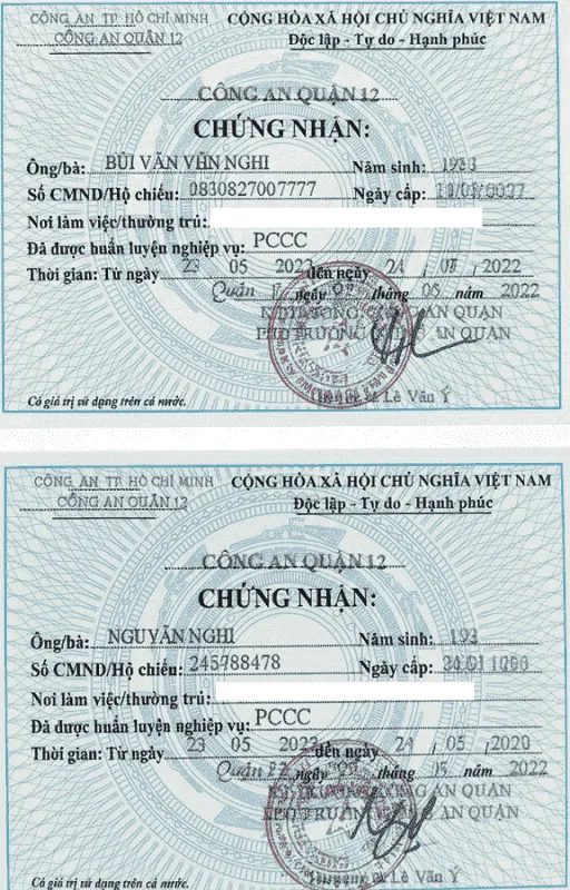 Chứng Chỉ Phòng Cháy Chữa Cháy Cho Nhân Viên Song Hỏa Long.