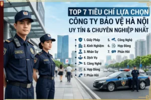 Ảnh đại diện bài viết Top 7 tiêu chí lựa chọn công ty bảo vệ Hà Nội uy tín và chuyên nghiệp nhất với hình ảnh nhân viên bảo vệ chuyên nghiệp tại Hà Nội.