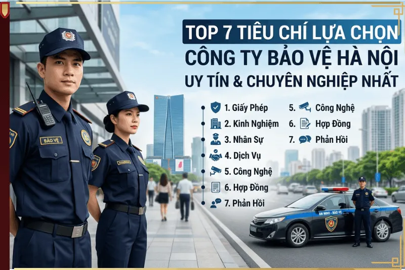 Ảnh đại diện bài viết Top 7 tiêu chí lựa chọn công ty bảo vệ Hà Nội uy tín và chuyên nghiệp nhất với hình ảnh nhân viên bảo vệ chuyên nghiệp tại Hà Nội.